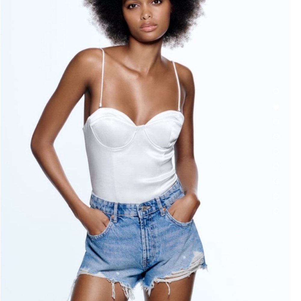 NWOT Zara White Satin Corset Bodysuit
